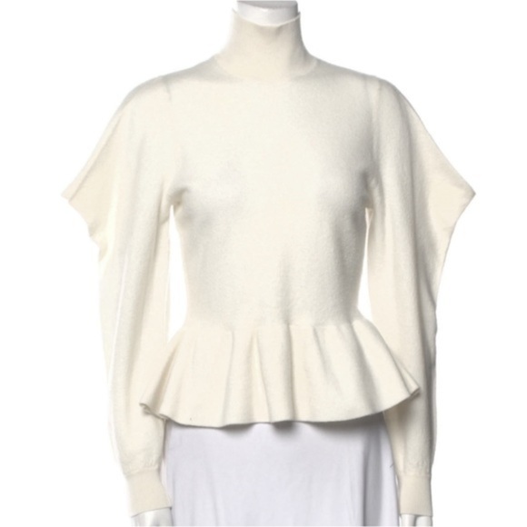 ULLA JOHNSON ROSA WOOL TURTLENECK STRUCTURED PEPLUM IVORY SWEATER PETITE - Picture 8 of 16